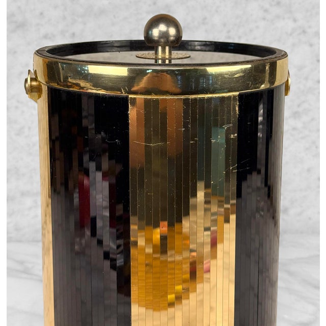 Metal Vintage Hollywood Regency Gold & Black Mirrored Ice Bucket by Larry Laslo For Sale - Image 7 of 10