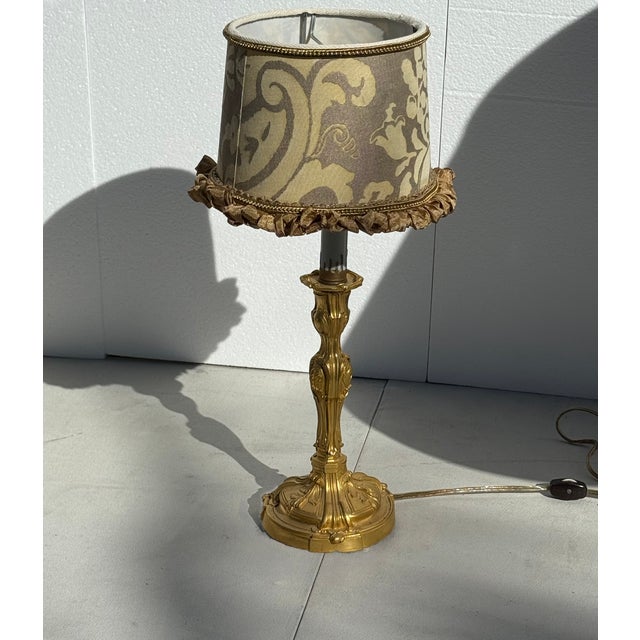 Gold Mid 19th Century Signed French Louis XV Style Boudoir Lamp With Fortuny Shade For Sale - Image 8 of 16