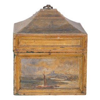 19th Century Hand Painted Scenic Wood Box For Sale