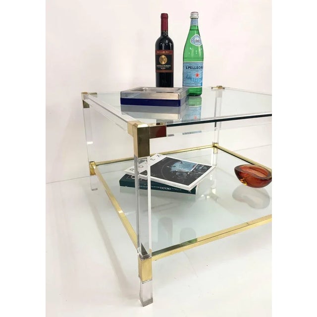 Italian Acrylic Glass & Brass Square Cocktail Table by Charles Hollis Jones, 1970s For Sale - Image 13 of 15