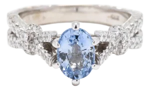 1.35ctw Sapphire and Diamond Engagement Ring, 14k White Gold, Ring Size 5