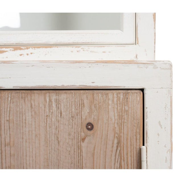 Farmhouse Pine Bookcase with Glass Doors and Weathered Wood Base For Sale In Raleigh - Image 6 of 10