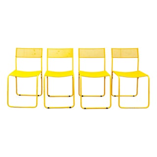 Perforated Metal Yellow Italian Chairs by Flyline, 1970s, Set of 4 For Sale