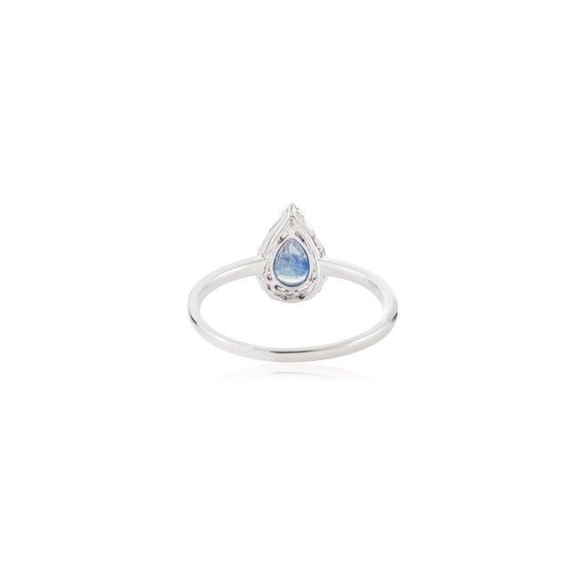 14k Gold 1ct Pear Shape Blue Sapphire Diamond Halo Art Deco Ring Size 4 For Sale - Image 9 of 15
