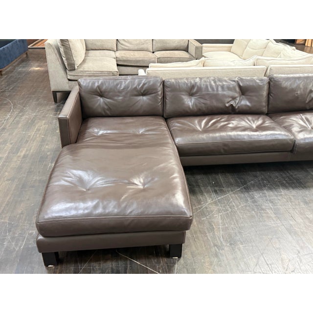 Animal Skin Contemporary Leather Sectional + Left Chaise, Dark Brown For Sale - Image 7 of 12
