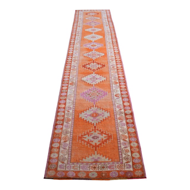 Vintage Hand Knotted Kurdish Tribal Runner For Sale
