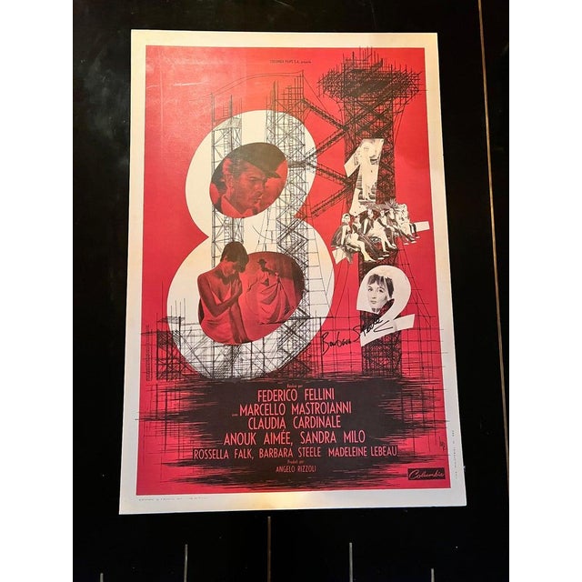 Mid 20th Century Frederico Fellini's 8 1/2 Movie Poster Signed by Barbara Steele For Sale - Image 4 of 11