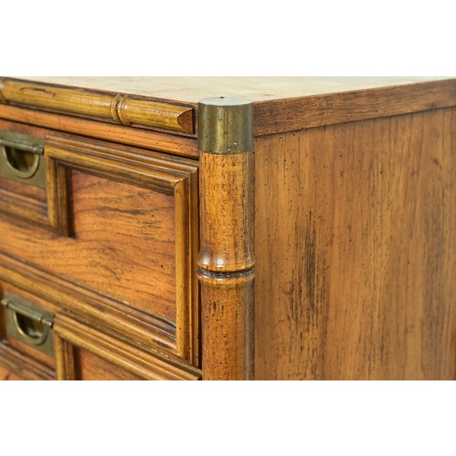 Mid-Century Hollywood Regency Campaign Carved Walnut Faux Bamboo Nightstand by Stanley, Circa 1960s For Sale - Image 10 of 15