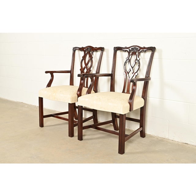 English Kindel Furniture Georgian Carved Mahogany Armchairs, Pair For Sale - Image 3 of 13