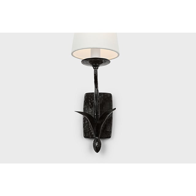 Visual Comfort Chapman & Myers for Visual Comfort Signature Amalfi 15" Sconce in Waxed Black with Linen Shade For Sale - Image 4 of 8