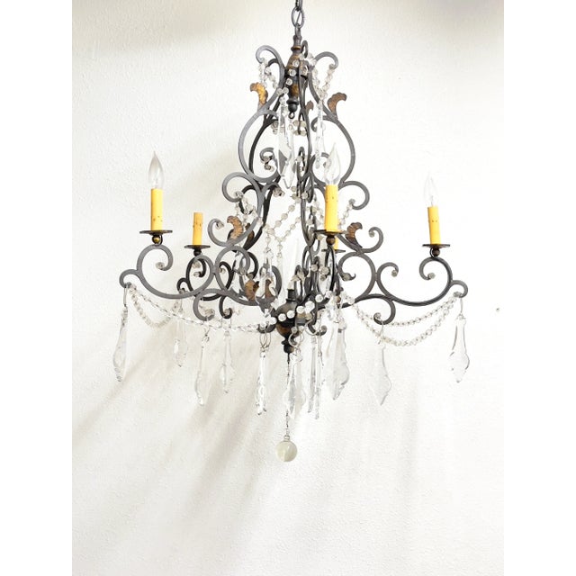French Vintage Iron Chandelier For Sale - Image 3 of 13