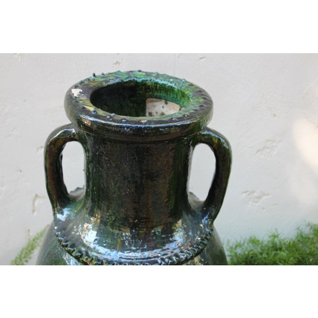 Berber Tribes of Morocco Moroccan Vintage Tamgroute Green Olive Jar with Handles For Sale - Image 4 of 12