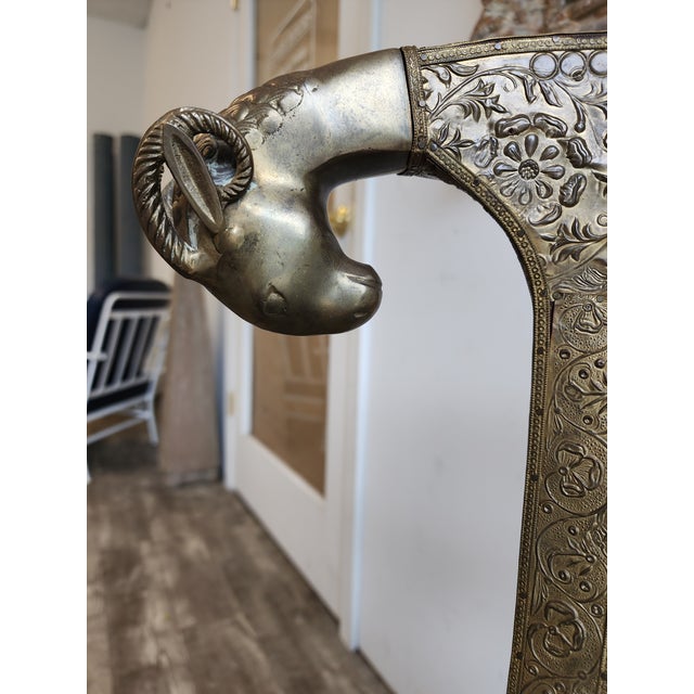 Maison Jansen Vintage Regency Anglo-Indian Ram's Head Brass-Clad Wedding Side Chair For Sale - Image 4 of 18