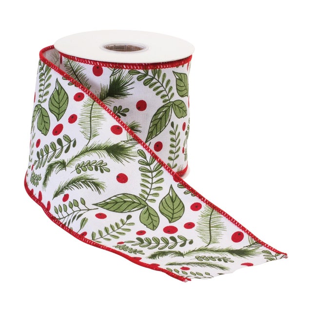 Bring festive charm to your holiday creations with our 4" x 10 Yds. Wired Cotton Ribbon. Featuring a classic holly berry...