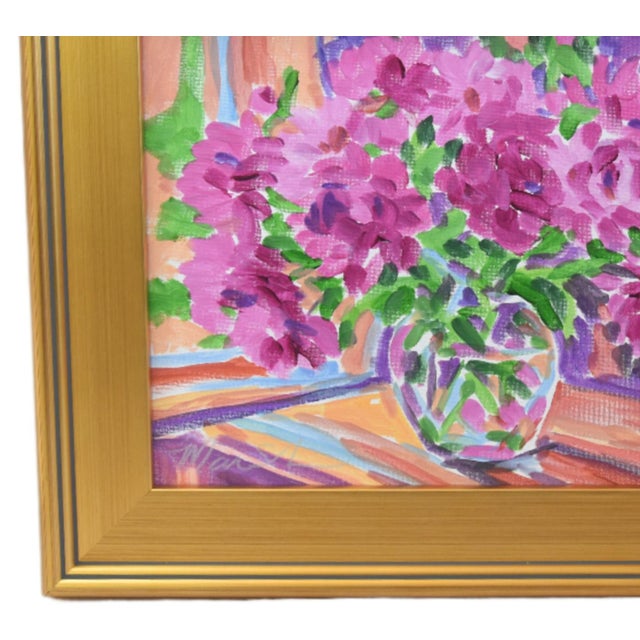 Original impressionist painting of a bouquet of colorful flowers on a stretched artist's canvas. Signed by the artist...