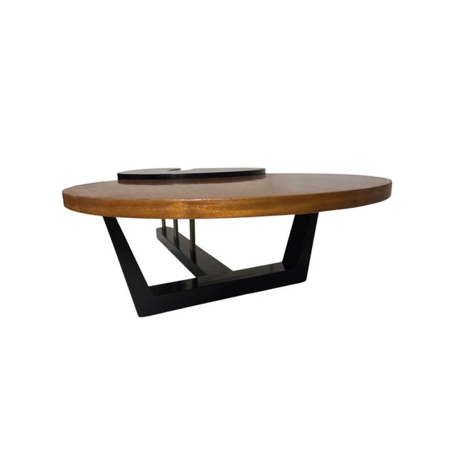 Large Biomorphic Kidney Shaped Two-Tone Mahogany & Black Coffee / Cocktail Table For Sale - Image 14 of 18