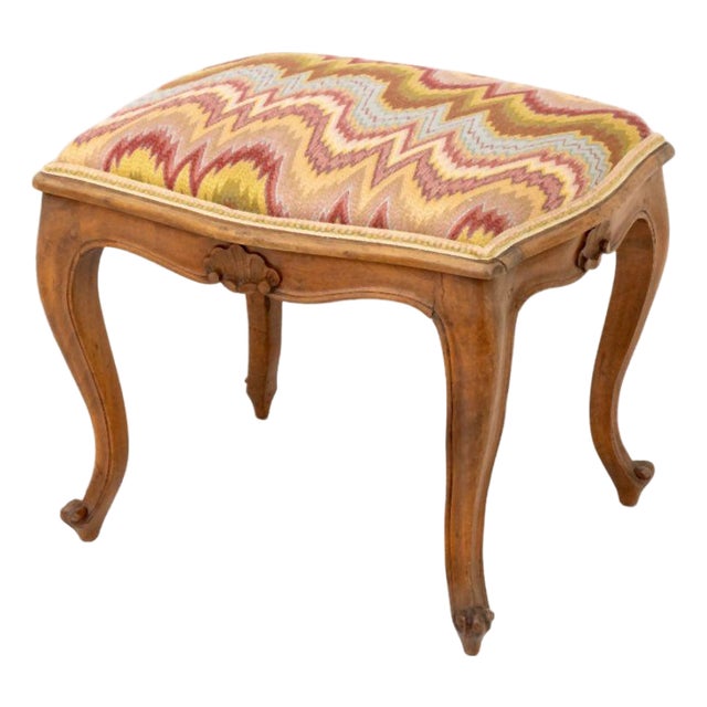Louis XV Style Flame Stitch Upholstered Stool For Sale