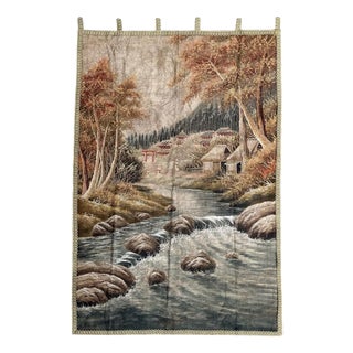 Antique Silk Japanese Village Embroidery, 1890s For Sale