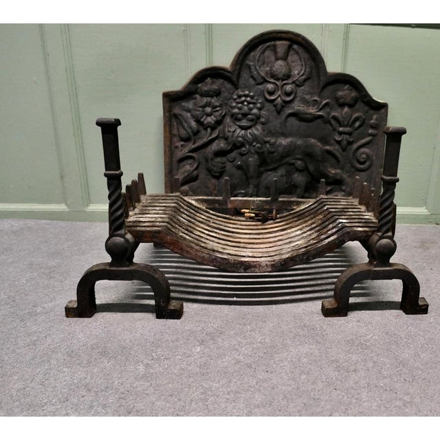 Large Fire Back with Andirons and Grate, 1950 For Sale - Image 3 of 10
