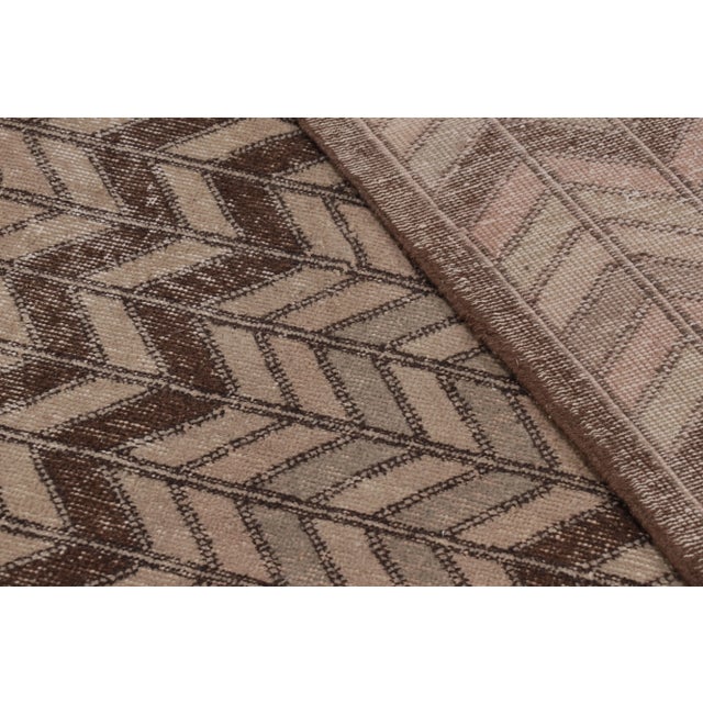 Beige Vintage Distressed Rug, Chevron Geometric Patterns in Beige-Brown - Rug & Kilim For Sale - Image 8 of 8