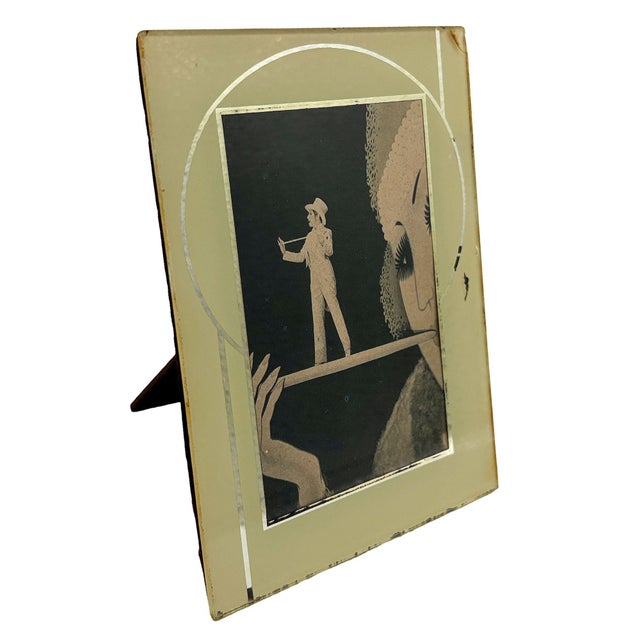 1920s Art Deco Reverse Yellow & Silver Painted Glass Picture Frame 4.5 X 6 Picture Frame For Sale - Image 4 of 7