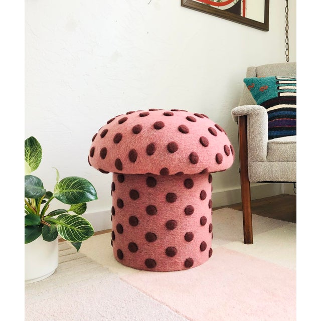 Modern Mushroom Ottoman in Wool Pink Dot - Large Dots For Sale - Image 3 of 13