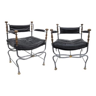 Vintage Theodore Alexander Iron Bronze and Leather Savonarola Dante Chair - a Pair For Sale