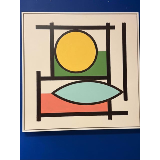 French Artist Patrice Bertin Geometric Composition Framed Oil on Canvas Signed and Dated For Sale In Miami - Image 6 of 7