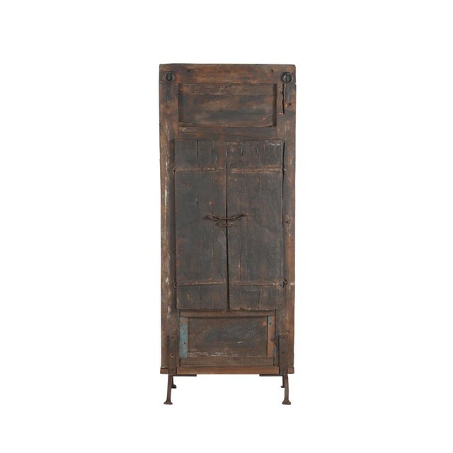 Antique Indian Painted Teakwood Window Panel, Now on Iron Legs For Sale - Image 4 of 4