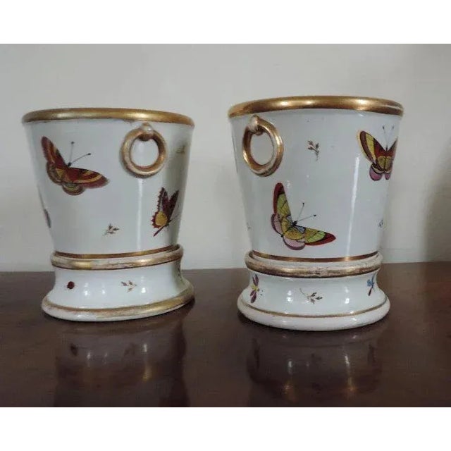 19th Century Early 19th Century Spode Porcelain Butterfly Pattern Flower Root Pots, Cachepots or Planters - A Pair For Sale - Image 5 of 11