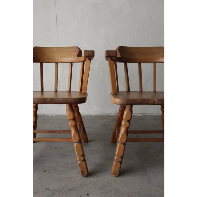 Wood Pair of Antique Craftsman Wood Barrel Arm Chairs For Sale - Image 7 of 9