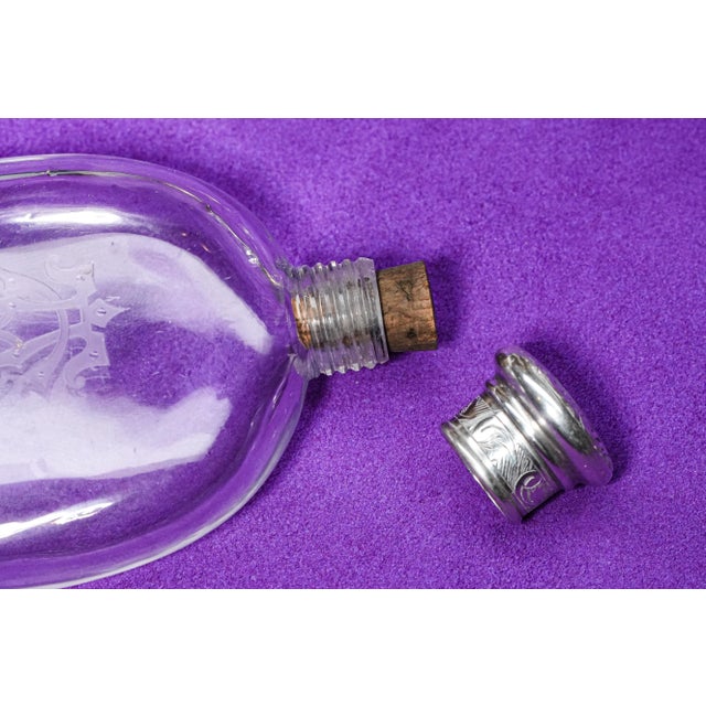 Unusual Large Thick Victorian Antique Crystal Sterling Silver Cap Scent Bottle Flask Vanity Home Decor For Sale - Image 10 of 12