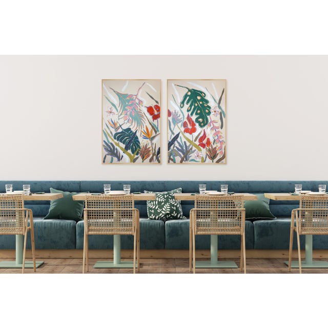 2026, Blooming Tropical Flowers, Floral Diptych, Botanical Painting, Illustration Style Painting on Watercolor Paper For Sale - Image 9 of 10