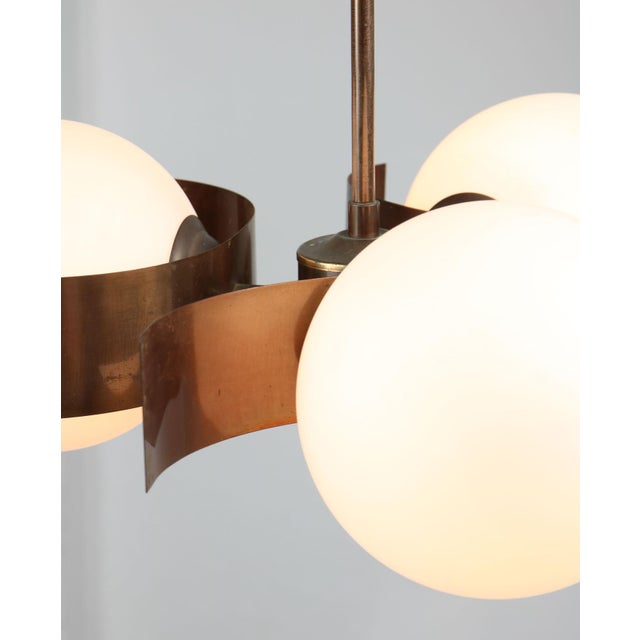 Vintage Italian Copper and Opaline Glass Chandelier For Sale - Image 13 of 18