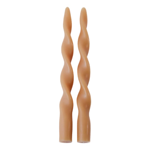 Lumière Twist Taper Candles, Set of 12 in Desert Beige, 10" For Sale