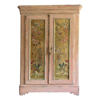 Vintage Painted Wardrobe with Inlaid Chinoiserie, 1890s For Sale