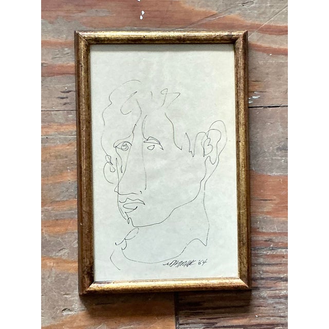 Contemporary Vintage Boho 1960s Original Sketch of Man For Sale - Image 3 of 4