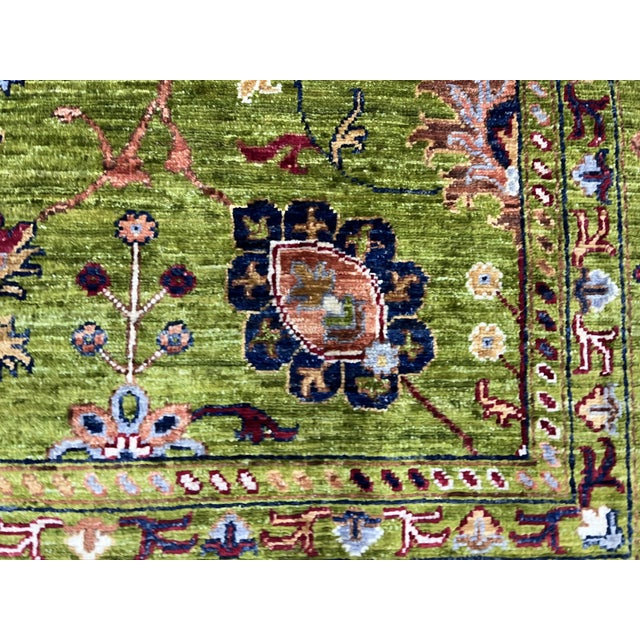 Textile Green Afghan Sultani Natural Dye Wool Rug, Persian Floral Botanical Design, 6′9″ × 9′9″ For Sale - Image 7 of 15