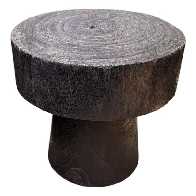 Sculptural Burnt Suar Wood Side Table in Espresso Finish For Sale