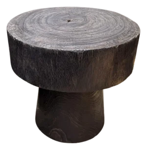 Sculptural Burnt Suar Wood Side Table in Espresso Finish