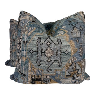 Southwest Chenille in Blue/Olive/Cream 22" Pillows-a Pair For Sale