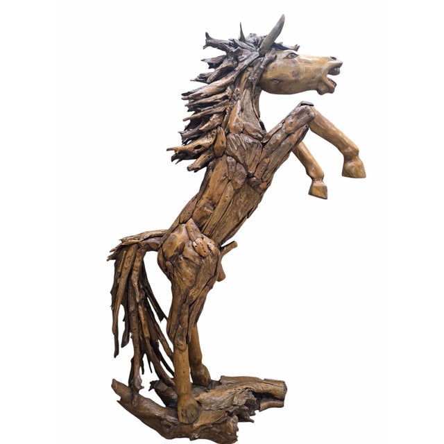 Mid 20th Century Vintage Rustic Life-Size Teak Root and Driftwood Rearing Horse Sculpture For Sale - Image 5 of 12
