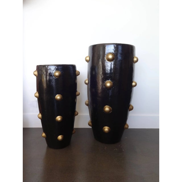 Modern Pair of Black and Gold Sculpture Planters For Sale - Image 3 of 8