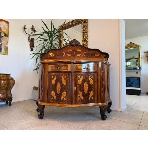Baroque Marquetry Sideboard in Walnut Veneer, 1890s For Sale - Image 10 of 11