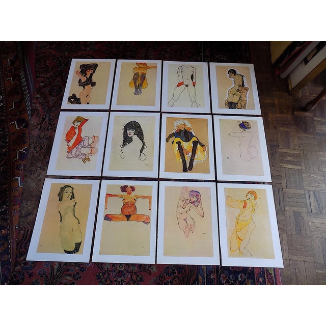Tan Vintage 20th Century Signed Egon Schiele Expressionist Female Figural Lithographs - Set of 12 For Sale - Image 8 of 8