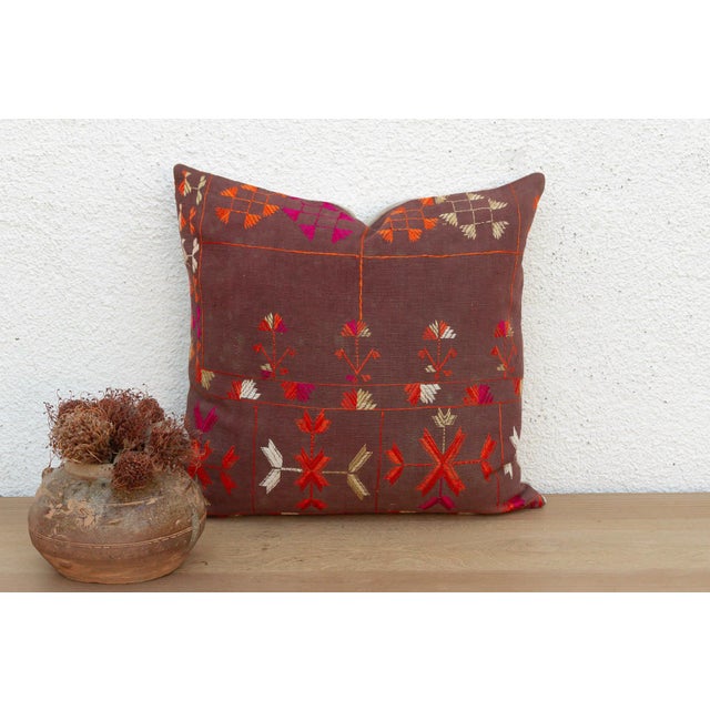 Mosaic Medallion, Antique Phulkari Pillow Cover For Sale In Los Angeles - Image 6 of 6