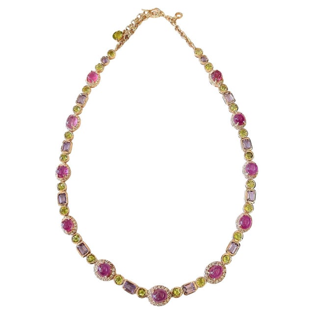 Bochic "Capri" Ruby, Amethyst, & Peridot Necklace Set in 18K Gold & Silver For Sale - Image 14 of 16