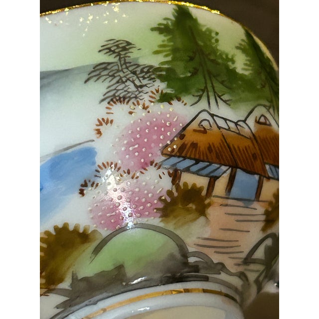 1930s Japanese Kutani Lithophane Cup & Saucer Set of 3 Taisho Showa Fuji Signed For Sale - Image 12 of 12