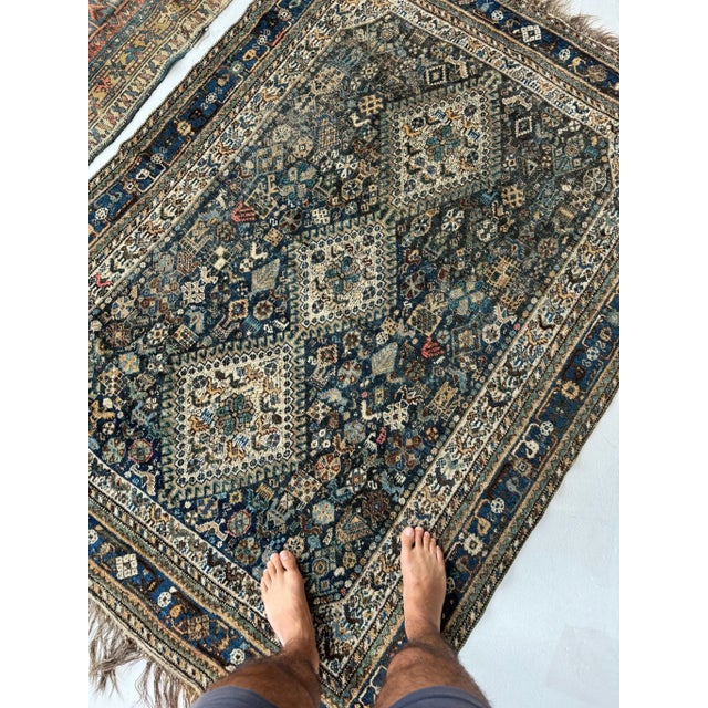 Traditional Vintage Shiraz Village Life with Coastal Color Palette Rug - 5 x 6.9 For Sale - Image 3 of 11