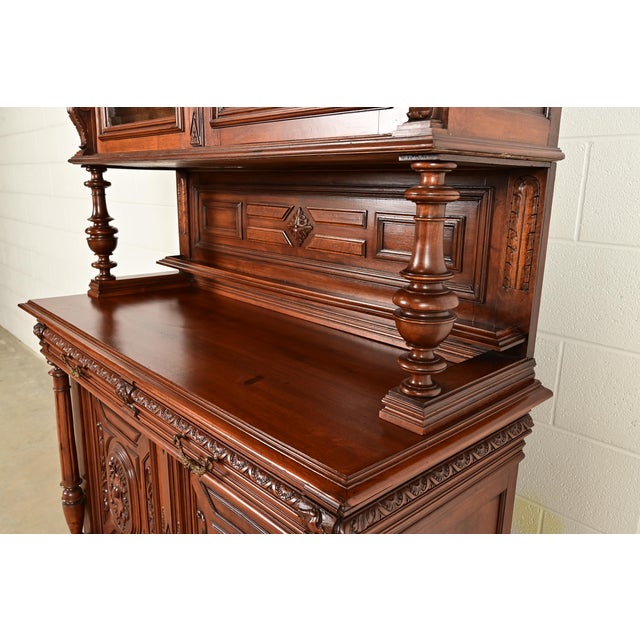 Antique French Renaissance Carved Walnut Sideboard or Bar Cabinet, Circa 1890s For Sale - Image 12 of 18